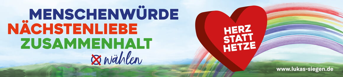 Herz statt Hetze Banner mit Aufruf zur Wahl am 14.9.2025
